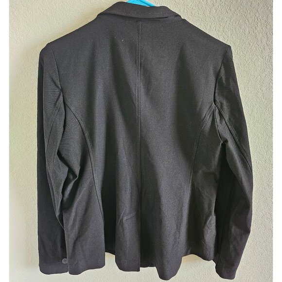 Eileen Fisher Woman Size LP Black Knit One Button Blazer Slash Pockets Designer - Picture 2 of 8
